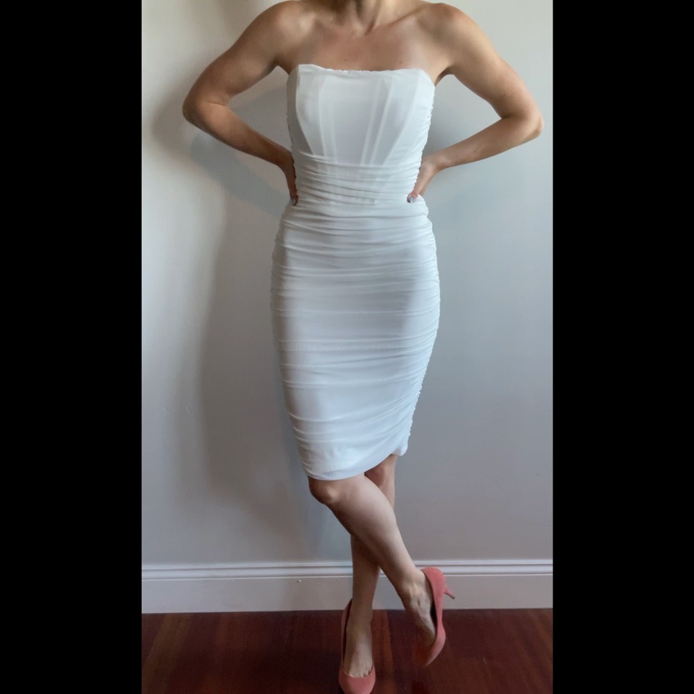 Chic White Ruched Strapless Mini Corset Cocktail Party Dress